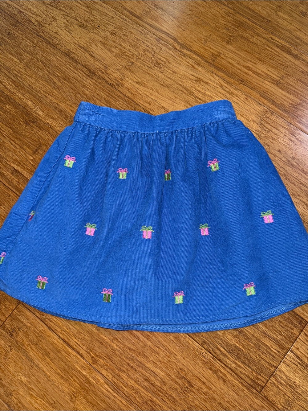 Rags land girls blue corduroy skirt with embroidered pink & green gifts size 6